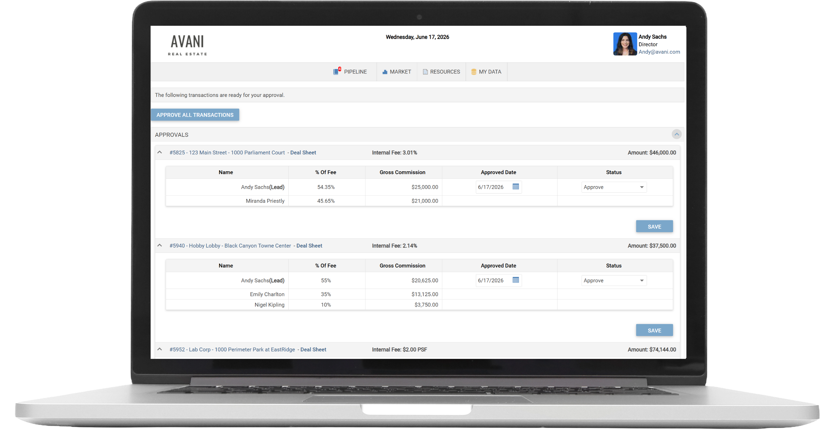 The Management Approvals area